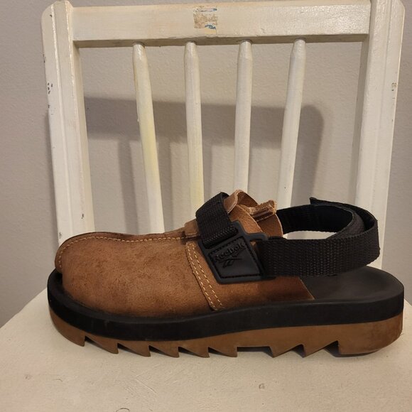 Reebok Beatnic Sandals Shoes Sherpa Brown Suede leather Black trim size 11 - Picture 10 of 12
